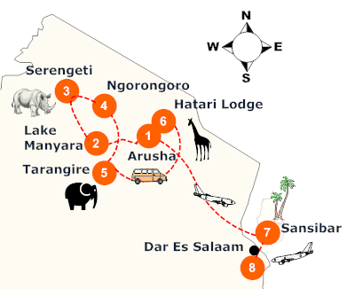 tanzania-safari-hoehepunkte-landkarte