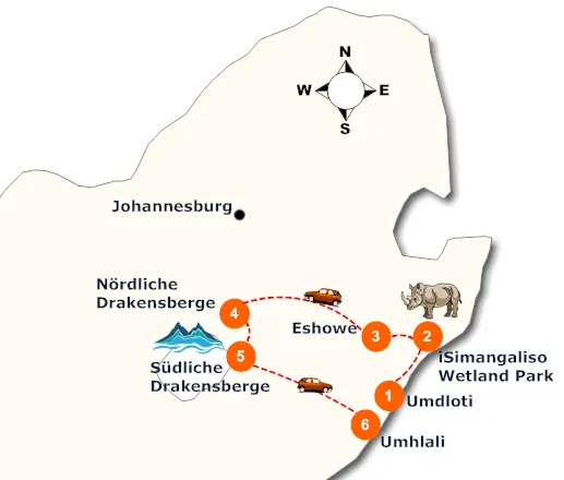 suedafrika-zululand-rundreise-landkarte
