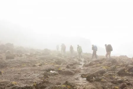 Der "Kili" ist weit über 5.000 m hoch!
Wetterumschwünge während Ihres Aufstieges
müssen erwartet werden. tansania-kilimandscharo-nebel