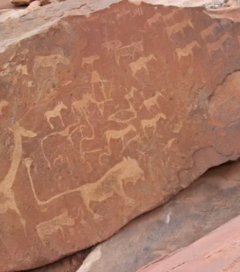 Eindrucksvolle Buschmann-Felsgravuren finden sich bei Twyfelfontein, dem Ort der "zweifelhaften Quelle".